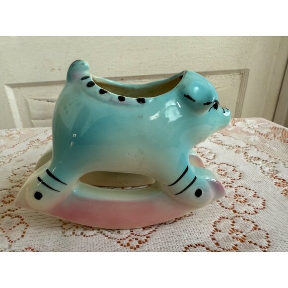 Vintage 50's Rocking Horse Pig Planter Blue Pink - Picture 11 of 11